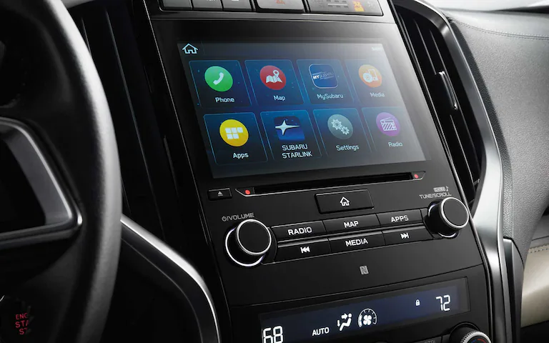 A close-up of the SUBARU STARLINK Multimedia touchscreen on the Subaru Ascent.